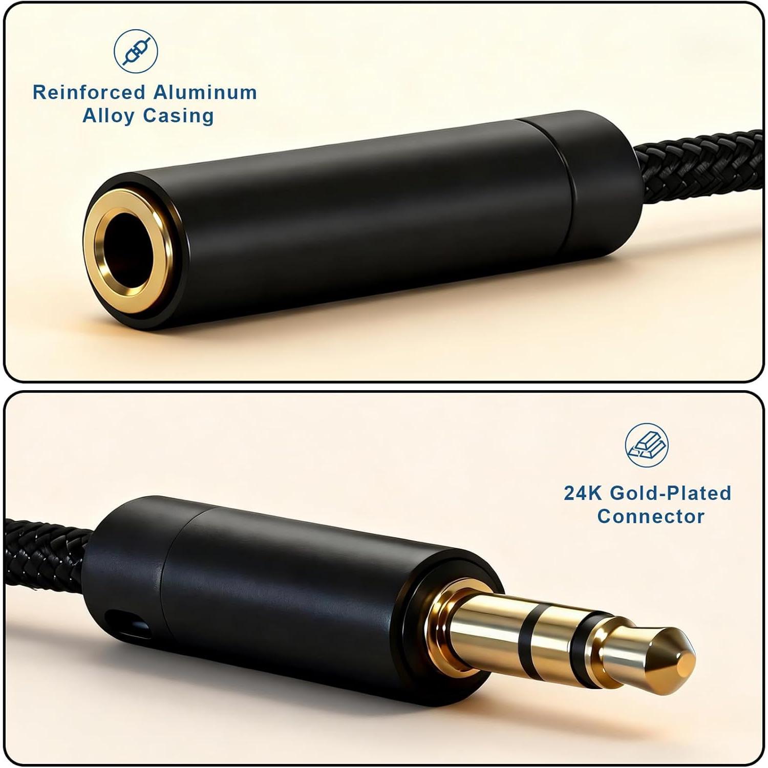 3.5mm Headphone Splitter,   Plated Aux  Y Audio Splitter, Nylon Braided Stereo Dual Headphone Jack Cord 1 in 2 Way Out Headset Splitter for PC, Phones, , Tablet