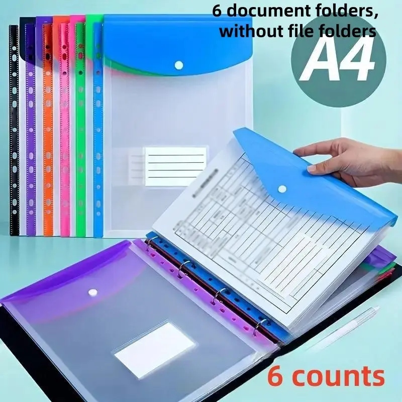 【Black Friday】A4 Clear File Folder, 6-Count High-Capacity File Bag Set with 11-Hole Binding Ring, Portable Files Organizer File Storage Organizer, Office Supplies for School, Home and Office, Clear Folders