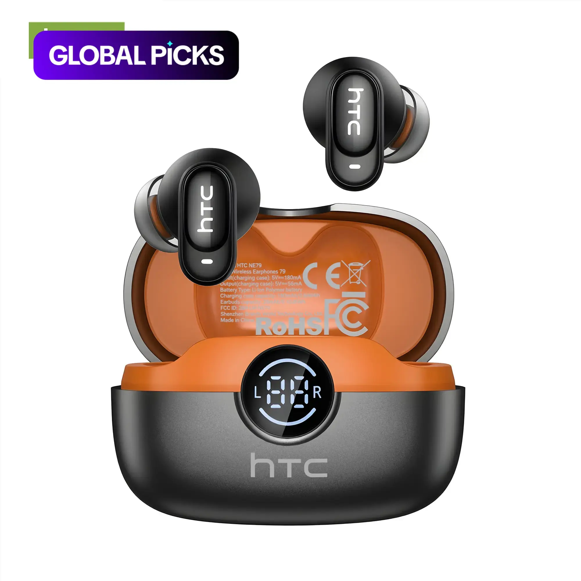 HTC NE79 TWS Earbuds, BT 6.0, Waterproof In-Ear Wireless Earphones, Built-In Mic for Hands Free Calls, Office, Sports
