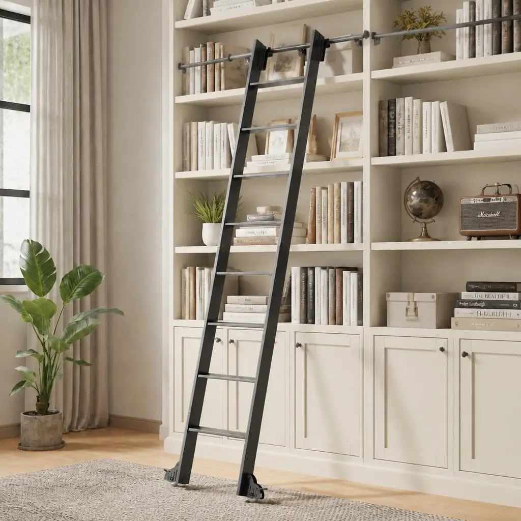 9FT Aluminum Loft Ladder with 4FT Sliding Track,660lb Capacity,8-Step