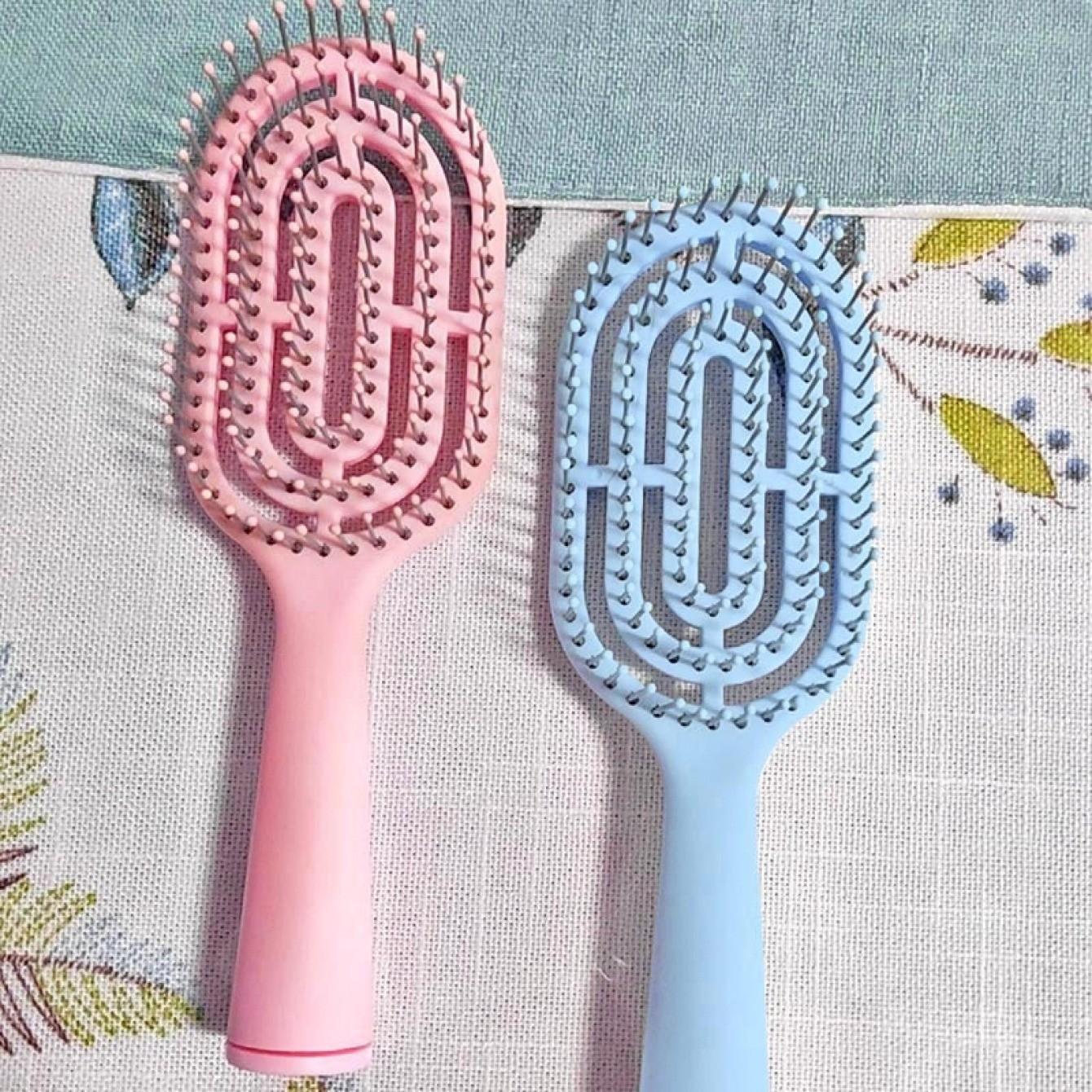 Portable Hollow Bone Comb, Macaron Puff High Volume Curl Styling Brush, Massage Rib Comb Standing Up Hollow Design