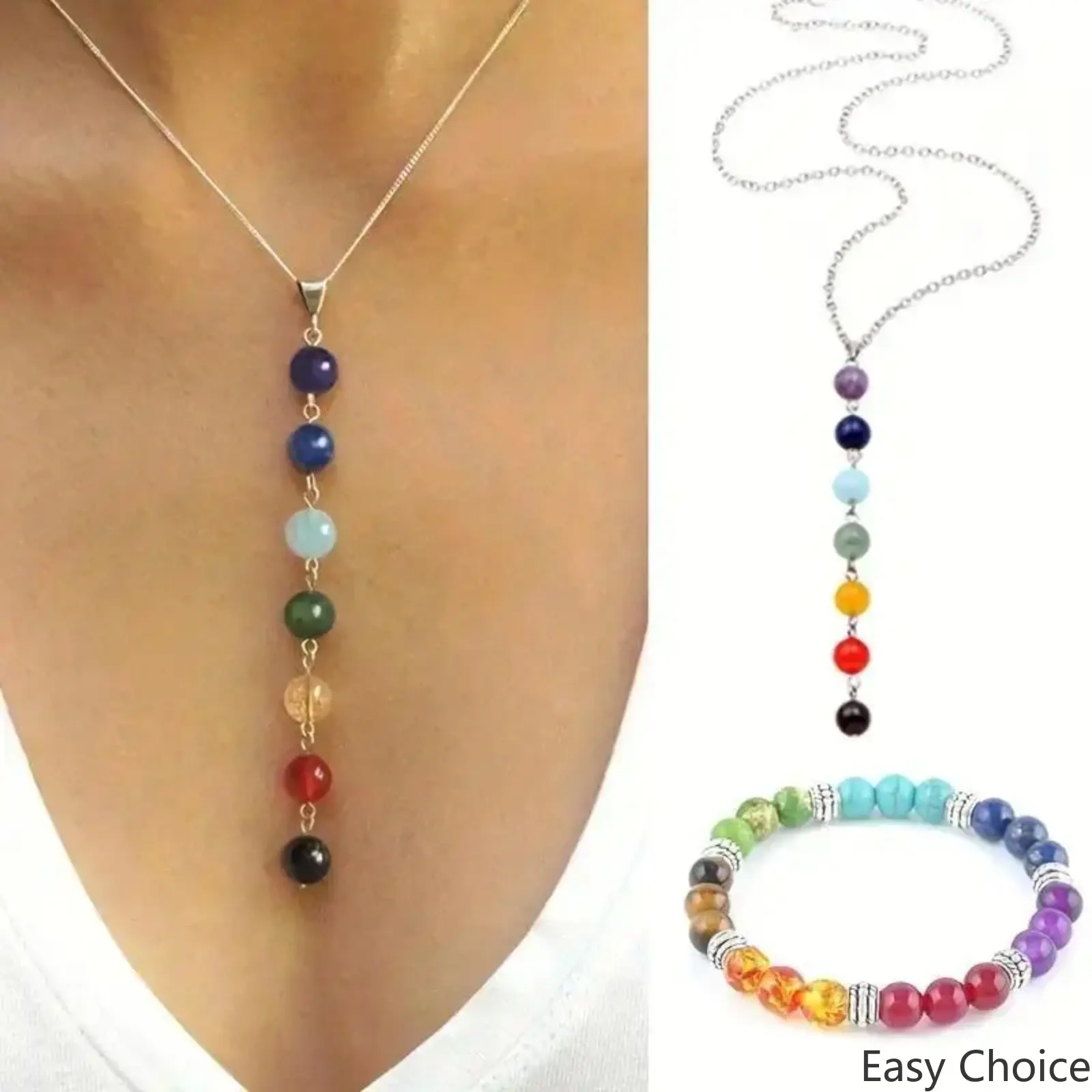 Boho 7‑Chakra Jewelry Set For Women, Natural Gemstone Crystal Bead Necklace & Bracelet, Vibrant Healing Stone Kit For Energy Balancing, Meditation & Daily Wear Gifting