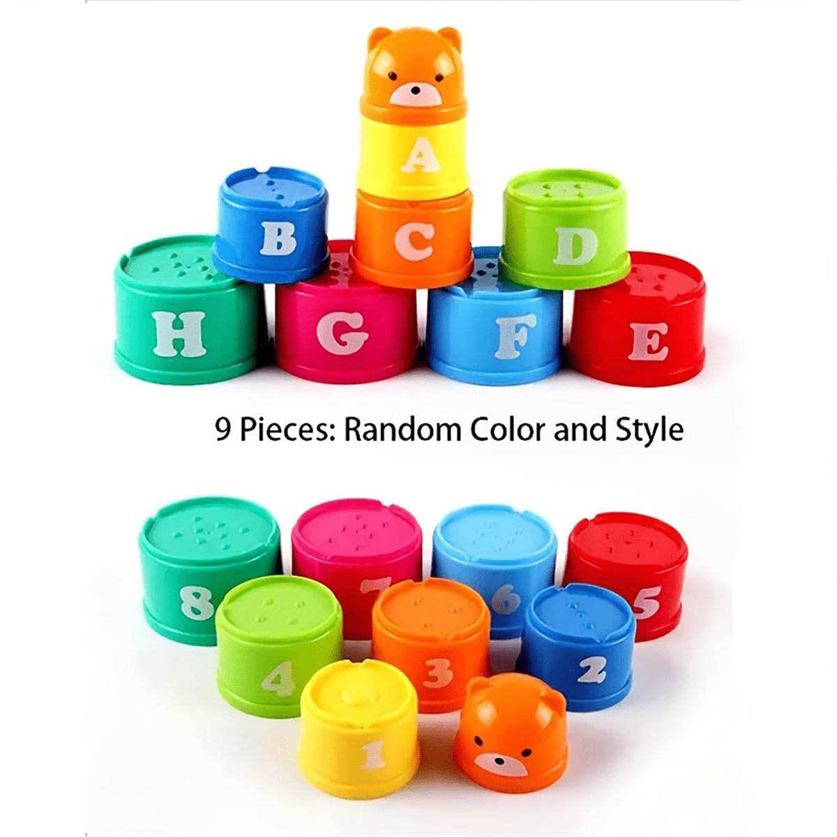 Educational Learning Toy Stackable Cups, Number Letter Pattern Stacking Cups Cartoon Bear Baby, Random Color Toys, Multi Activity Playset