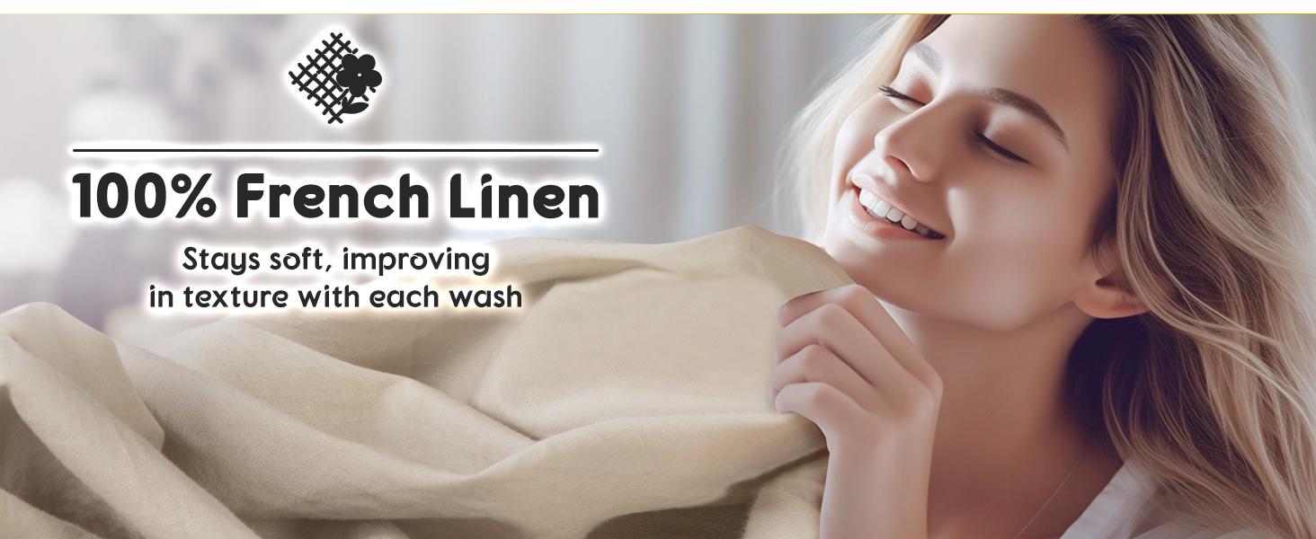 Sonoro Kate Pure French Linen Bed Sheet Set, King Size, 4 Piece, Breathable, Durable, Cooling, Machine Washable, 16 Inch Deep Pocket