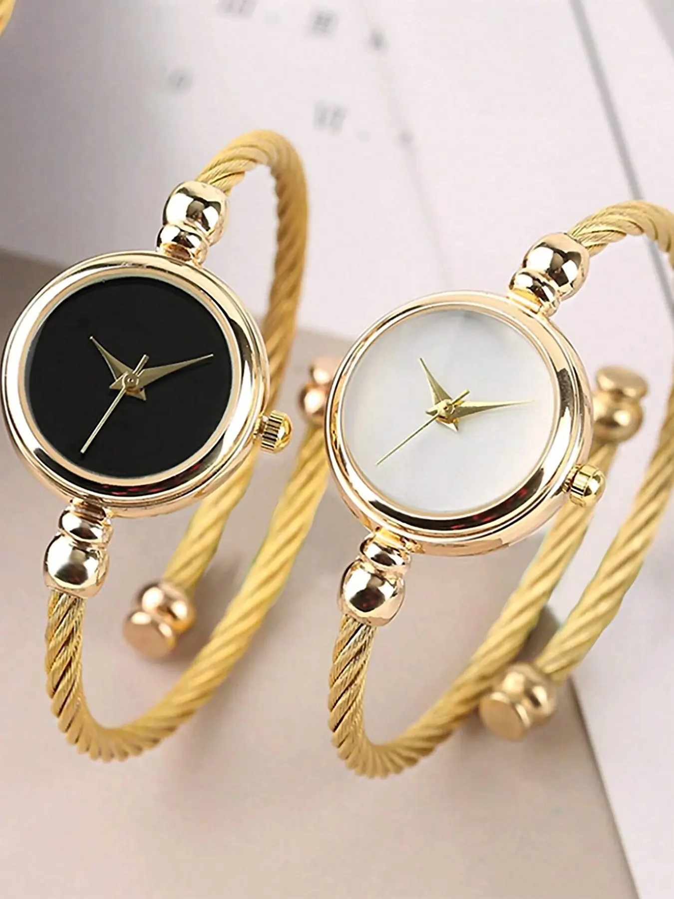 2-Piece Minimalist Round Case Bracelet Watch Set, Ideal Gift for Students, Durable and Fashionable, Suitable for Daily Wear