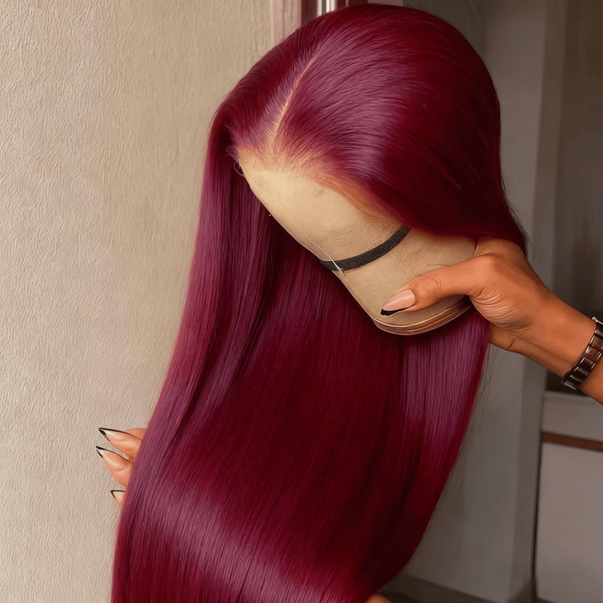 Burgundy Wig Human Hair 13x4 HD Transparent Lace Front Wig Straight 99J Red Wine Lace Frontal Wig Blended Hair Colored Reddish Brown Lace Frontal Wigs 200% Density Pre Plucked with Baby Hair