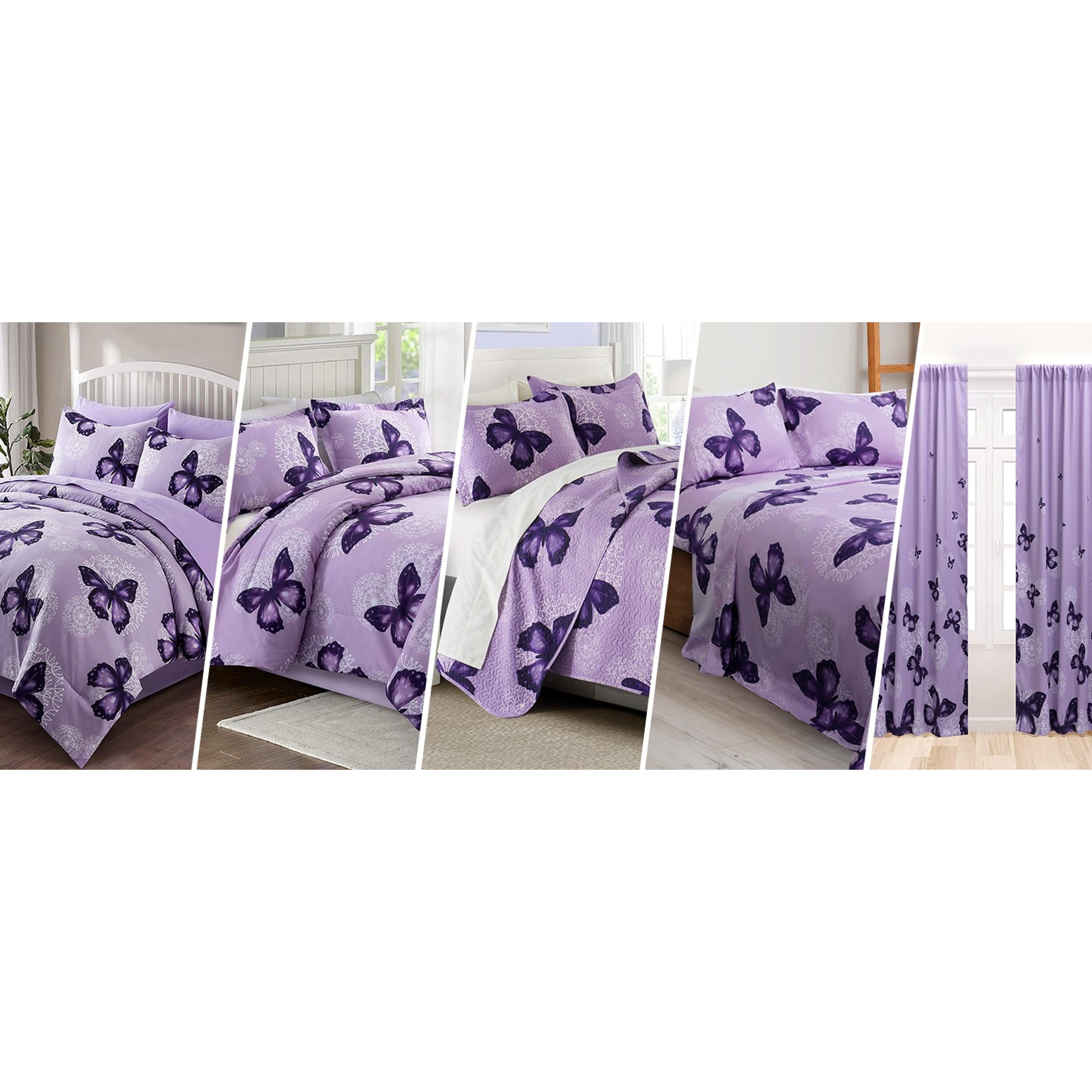 Bed in A Bag Full/Queen Size 8 Pieces, Purple Butterfly All Season Bedding Comforter Bed Set with Pillow Shams, Flat Sheet, Fitted Sheet, Bed Skirt, Pillowcases Bed in A Bag Full/Queen Size 8 Pieces, Purple Butterfly All Season Bedding Comforter Bed Set with Pillow Shams, Flat Sheet, Fitted Sheet, Bed Skirt, Pillowcases