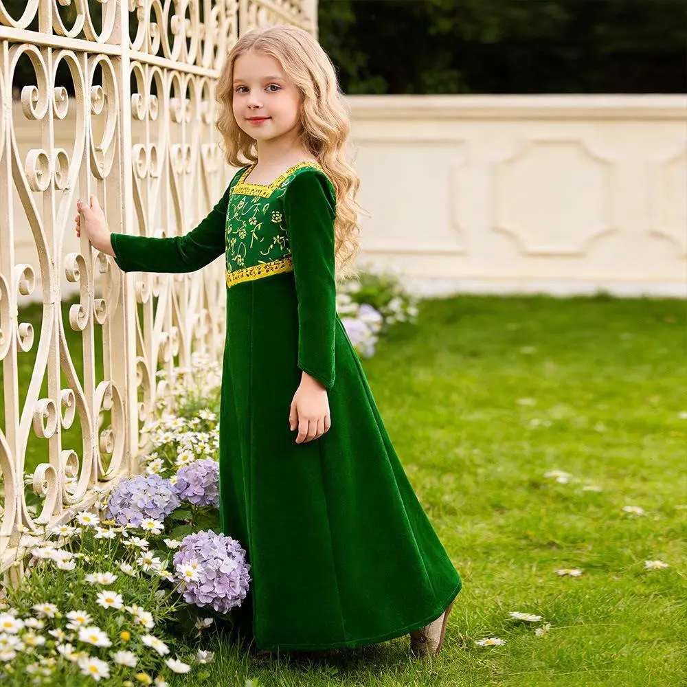 01 (Dress + all accessories) Shrek Princess Fiona Green Dress Halloween Cosplay Costume Children's Costume, Accurate Sizes, Long Dress, Shrek Fiona