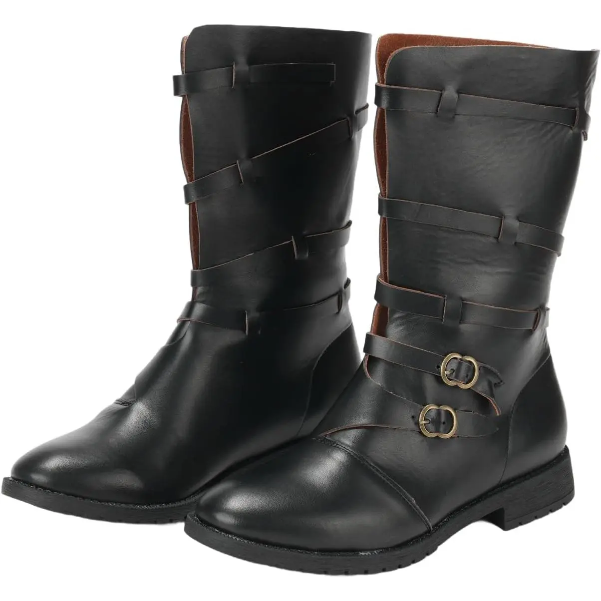 Men's Medieval Renaissance Gothic Mid-Calf Pull-On Flat Boots, Round Toe, Polyester Insole Mesh Walking Shoes for Renaissance Enthusiasts, Boot, Polyester Fiber (Polyester) Footwear Boy
