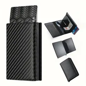 1PC RFID Blocking Minimalist Wallet, Automatic Pop Up Credit Card Holder, Slim Thin Metal Case, Trifold Wallet, Money Clip, 2 Card Slots