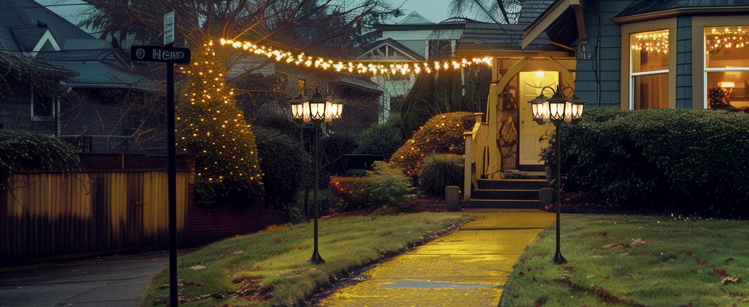 Outdoor Solar Lamp Post Lights, Solar Floor Lamps Outdoor Lights, 3-Head Waterproof Solar Powerd Lights for Garden, Lawn, Pathway, Yard, Front/ Back Door, 60 Lumens, 2 Extra Spare Bulbs, Decoration