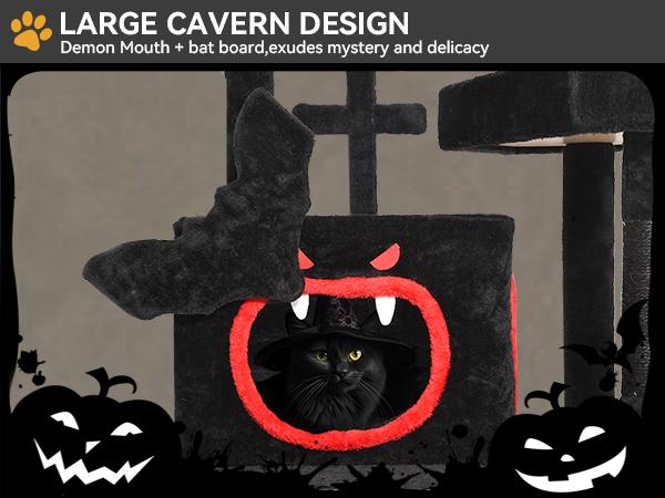 Yitahome Gothic Cat Tree with Coffin Bed, 63"/38.6"  Tall Cat Tower for Cats with Top Perch, Spacious Cat Condos, Spider Hanging Balls,Comfy Hammock, Scratching Post and Ladder