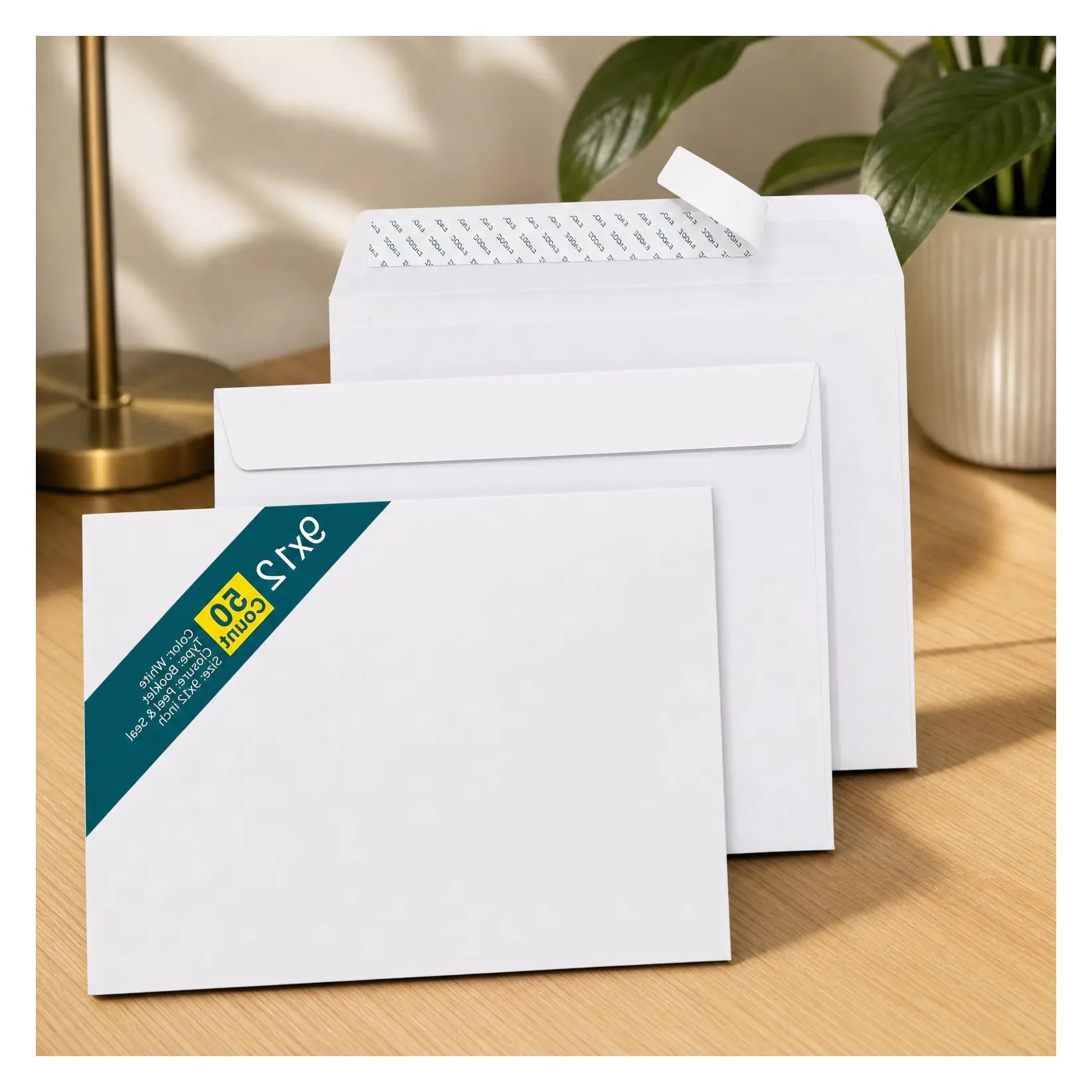 9x12 Booklet Envelopes Self Seal - 50 Pack - Peel & Seal Closure Open-Side Plain White 28 lb Mailing Envelopes for Home, Office & BusinessGift