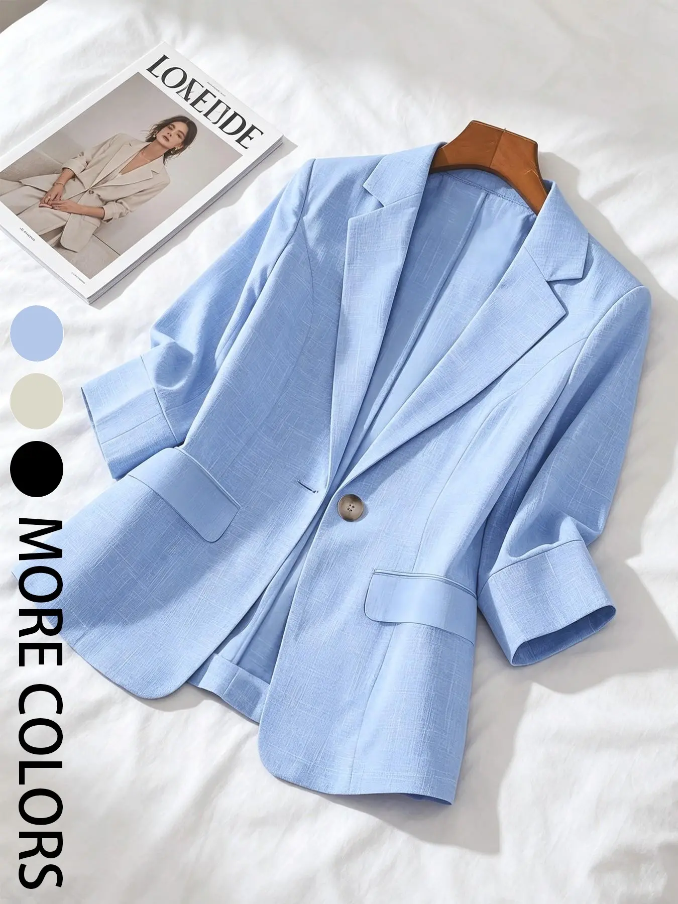 Women's Autumn & Winter Fashion Casual Seven-Quarter Sleeve Blazer, Waist-Cinched Button Front Outerwear, Suitable for Office, Dates and Daily Wear