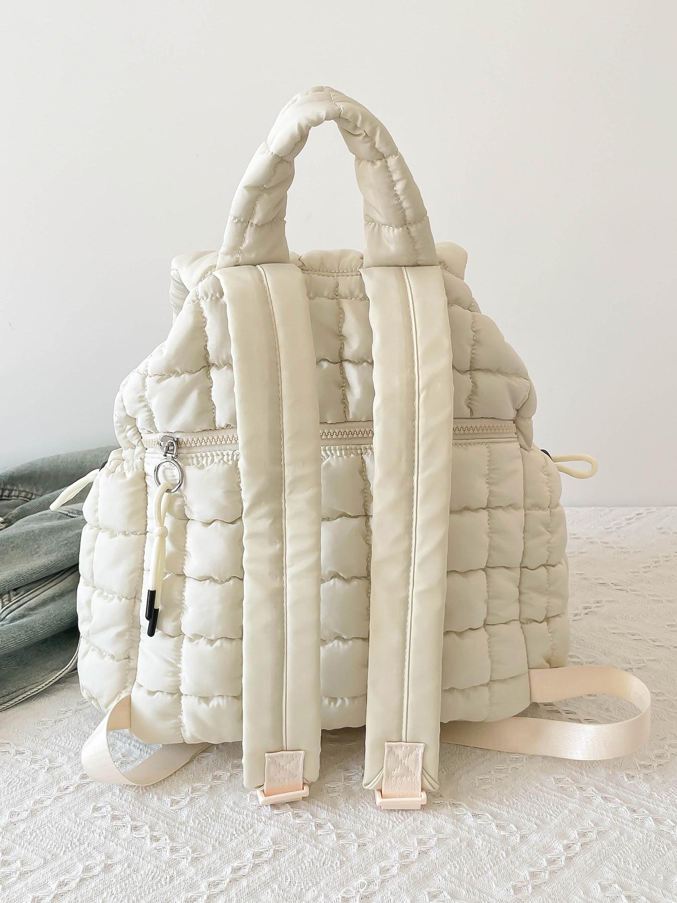 Fashionable and versatile simple diamond-patterned down jacket backpack, chain element personality creative shape backpack, niche and versatile multi-color optional, suitable for daily commuting, short-distance travel, etc.