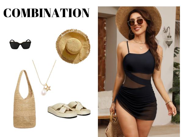 VIMPUNEC Women Sexy One Piece Swim Dress Tummy Control Swimsuits One Shoulder Mesh Bathing Suit Skirts