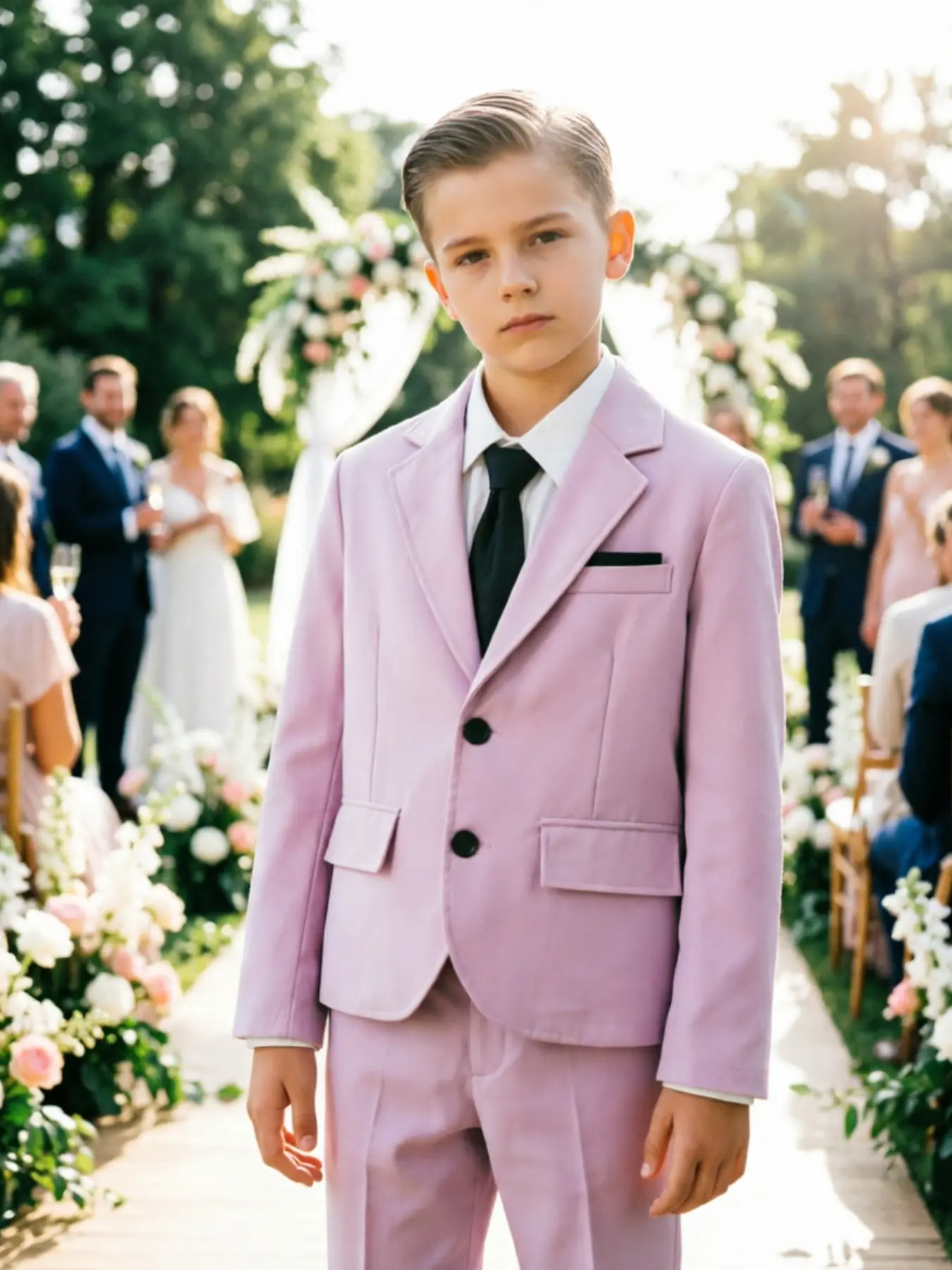 Big Boys Lilac 2 Piece Suit Blazer Tailored Fit Pants Fall Wedding Junior Groomsman Birthday Party Outfit Breathable Classic Trend Tween Dress Clothes Soft Tone