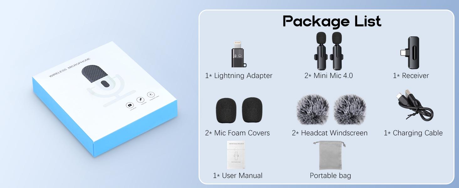 Mini Wireless Microphone for iPhone, Clip-on Lavalier Mic with Charging Case, Noise Reduction Mic for TikTok Video Recording