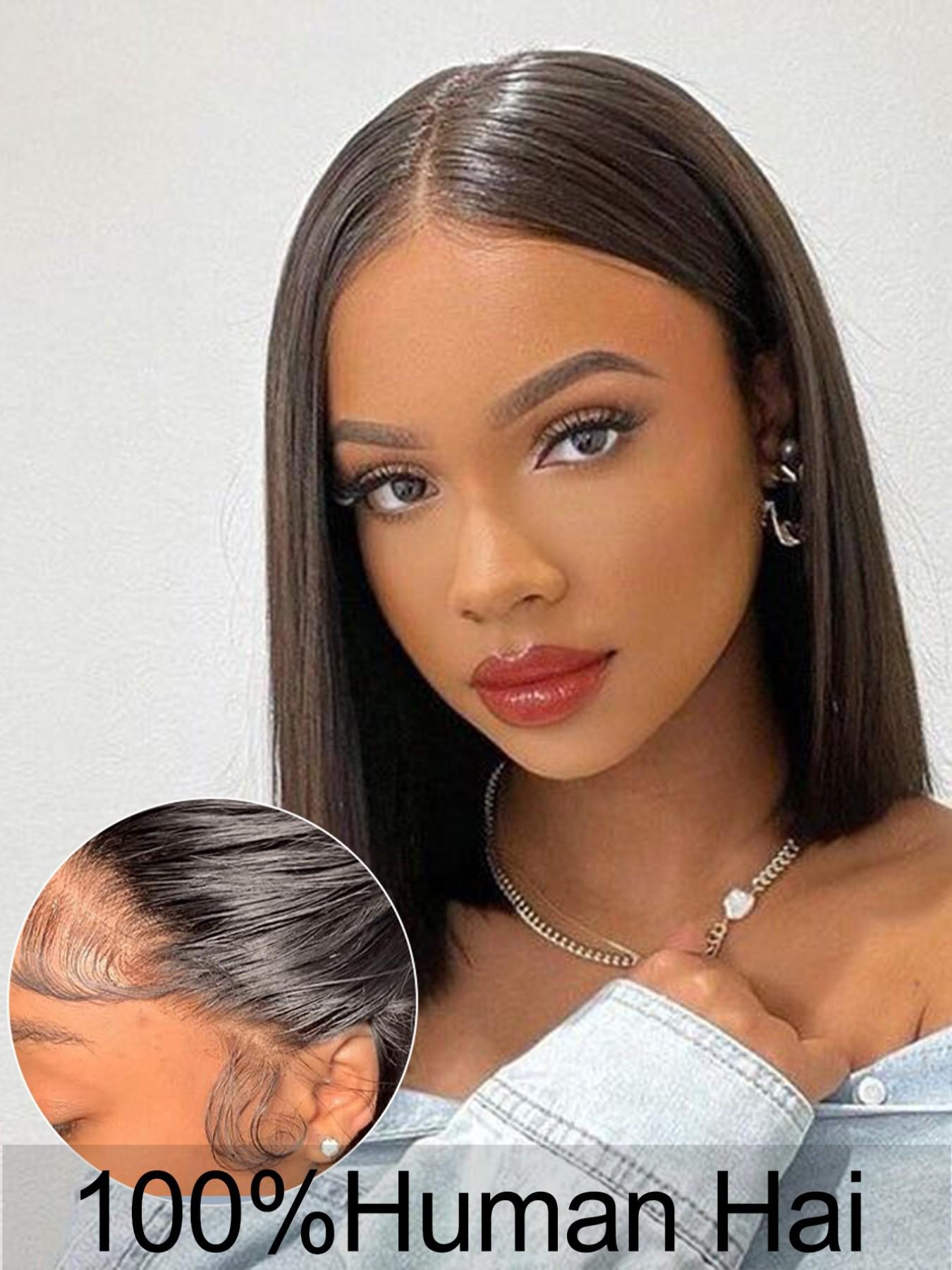 4x4 Straight Lace Closure Human Hair Wig, 10-16 Inch Short Bob, Transparent Lace Part, Natural, Pre-Pulled Hairline, Multiple Colors Available