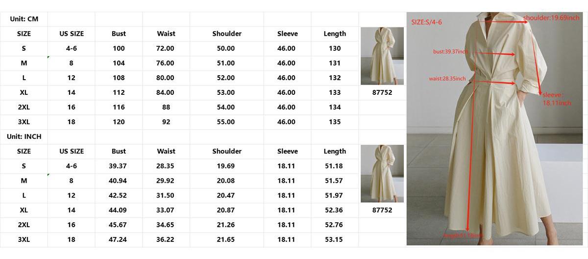 UOOZEE women's long-sleeved loose solid color lapel midi dress, waist design, comfortable and elegant, a must-have for commuting and formal occasions Midi Cloth, with pockets Modest Clothes SpringStatements