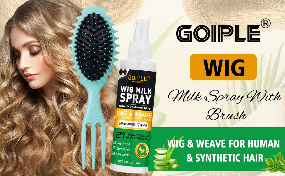Wig Milk Spray Wig Spray for Synthetic Hair, Leave-In Conditioner Spray for Hair Wigs, Conditioner ＆ Detangler 2 in 1 Moisturize Spray, Curly Brush Curl Defining Brush for All Hair Types(2PCS)