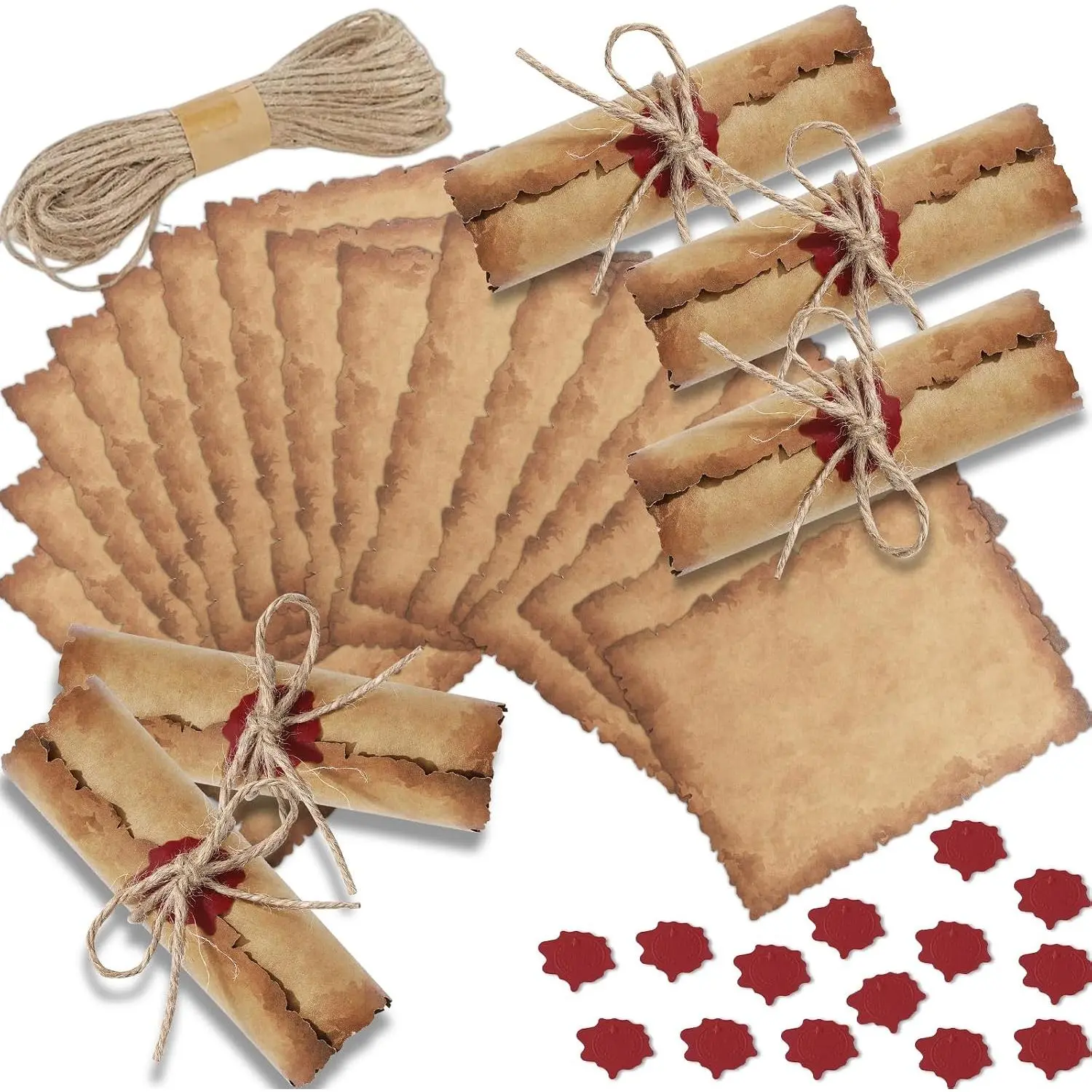 100 Sets  Scroll Invitation with Foil Sticker String Antique Aged Wedding Invitation Stationary Paper Santa Naughty Nice List for Christmas Pirate Wizard  Decoration(4x6 Inch)