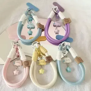 Cute Colorful Short Wristband Phone Rope Clouds Star Pendant Korean INS Style Key Chain Phone Headset Anti-Lost Lanyard