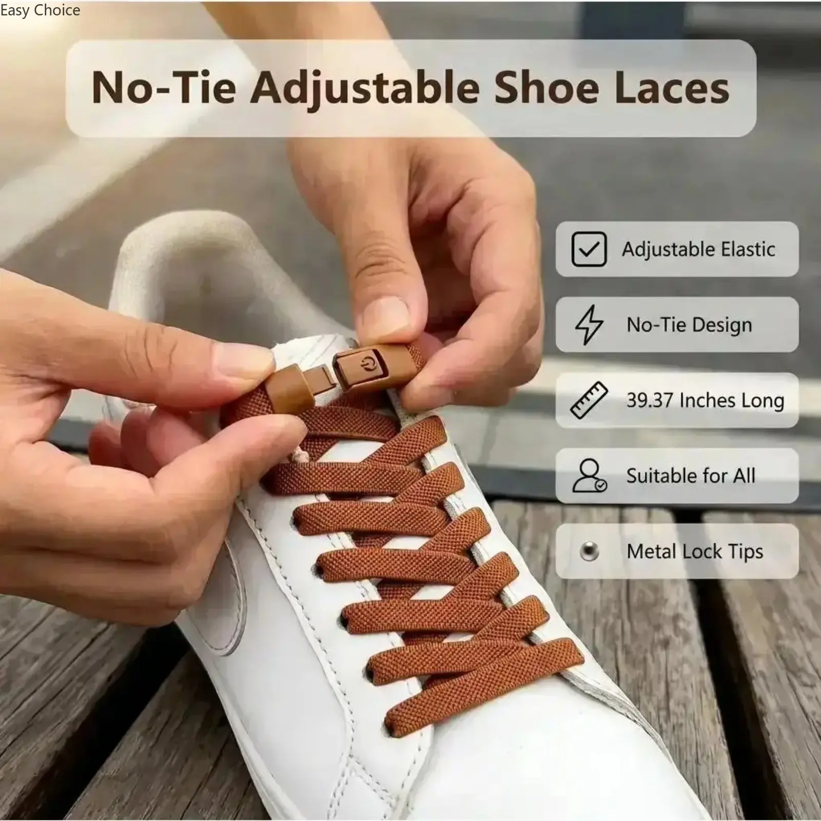 No‑Tie Elastic Shoelaces with Metal Lock, Adjustable Length Lazy Quick‑Install Footwear Laces, Stretch Comfort Replacement Shoe Strings for Sneakers, Daily Wear & Outdoor Sports Activities
