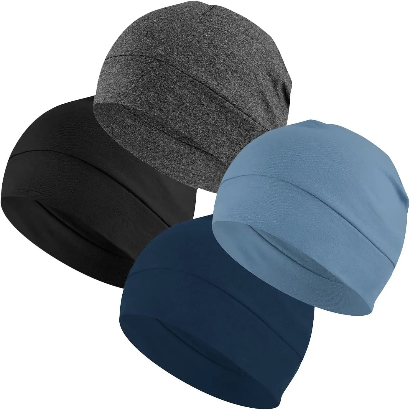 100% Cotton Short Skull Cap Beanie - One Size, All Seasons, Soft, Lightweight, Breathable Men's Head Cover, Helmet Liner for Cycling, Wicking CPAP Chemo Bald Nightcap