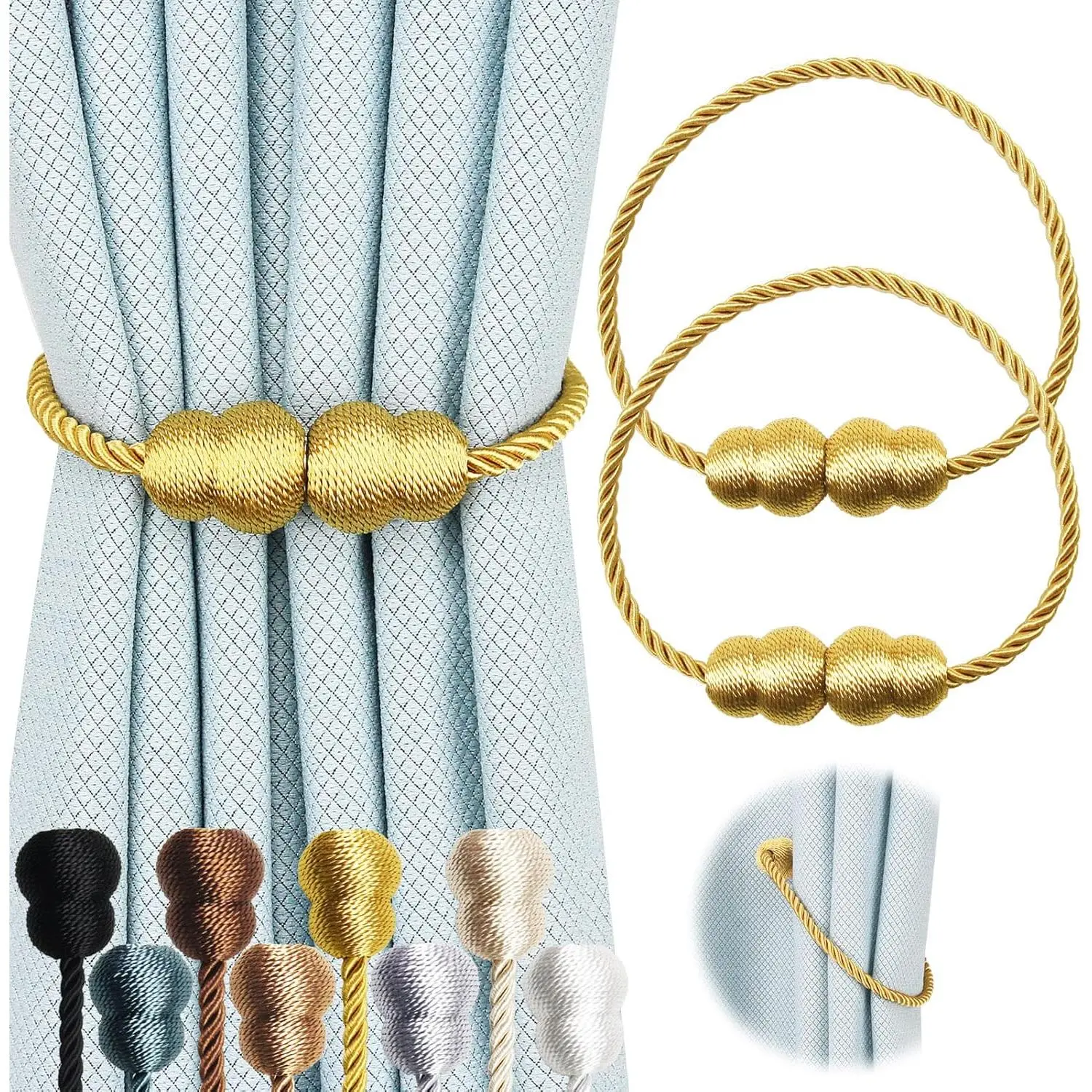 Curtain Tiebacks Decorative Rope Curtain Holdbacks Drapes  | 2 Pack  Elegant Tie Backs Holder Outdoor Window  Holdbacks
