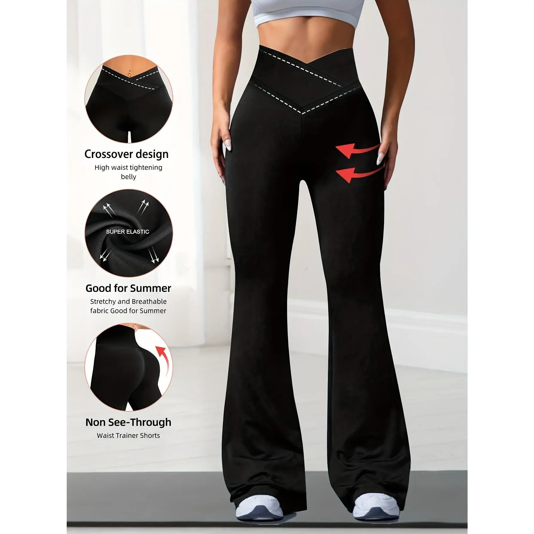 [Soft] Criss-Stretch Flare Pants, Minimalist Waist Commute & Yoga Pants, Casual Leggings, Butt Lifting Design Flared Pants, Ladies Wear,, Elastic & Comfortable, Suitable Daily Wear And Workout