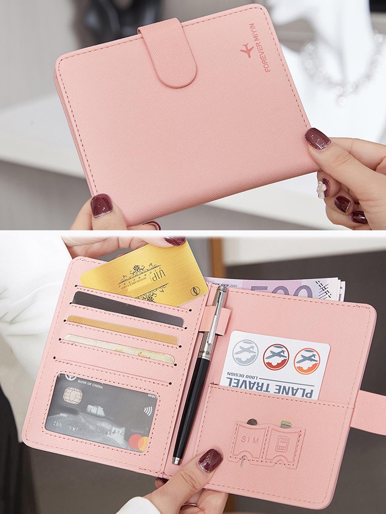 RFID Anti-theft Brush Passport Cover Card Holder Unisex Multifunctional Solid Color PU Bifold Wallet Passport Clip Lightweight Portable Passport Holder With Card Slot ID Window Passport Case For Men and Women For Travel Flight, Travel Essentials