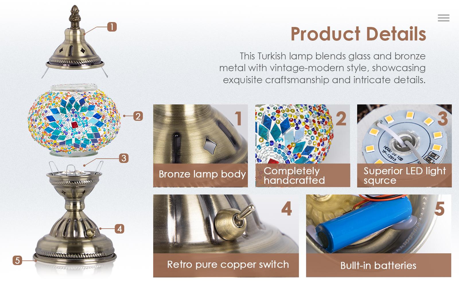 Yarra-Decor Handmade Turkish Moroccan Lamp - Tiffany Mosaic Glass with Bronze Base, Portable Bedside Lamp, Rechargeable Battery 2000mAh (LED Bulb Included) Lighting Christmas gifts Valentine's Day gifts Yarra-Decor Handmade Turkish Moroccan Lamp - Tiffany Mosaic Glass with Bronze Base, Portable Bedside Lamp, Rechargeable Battery 2000mAh (LED Bulb Included) Lighting Christmas gifts Valentine's Day gifts