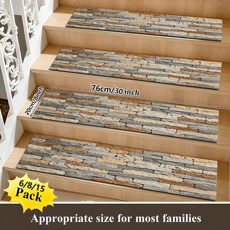 6/8/15 Piece Stair Mat Set, Stair Tread Rug, Retro Stone Texture, Non-Slip Rubber Bottom, Indoor Outdoor Use, Perfect for Kids, Elderly, Pets
