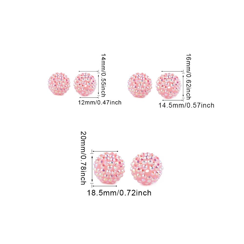 24pcs 14/16/20mm Resin Bayberry Ball Rhinestone Sparkle Beads, Fashionable and Exquisite Acrylic Beads, Suitable for Pen Accessories, Bracelets Jewelry Making DIY Decorative Accessories