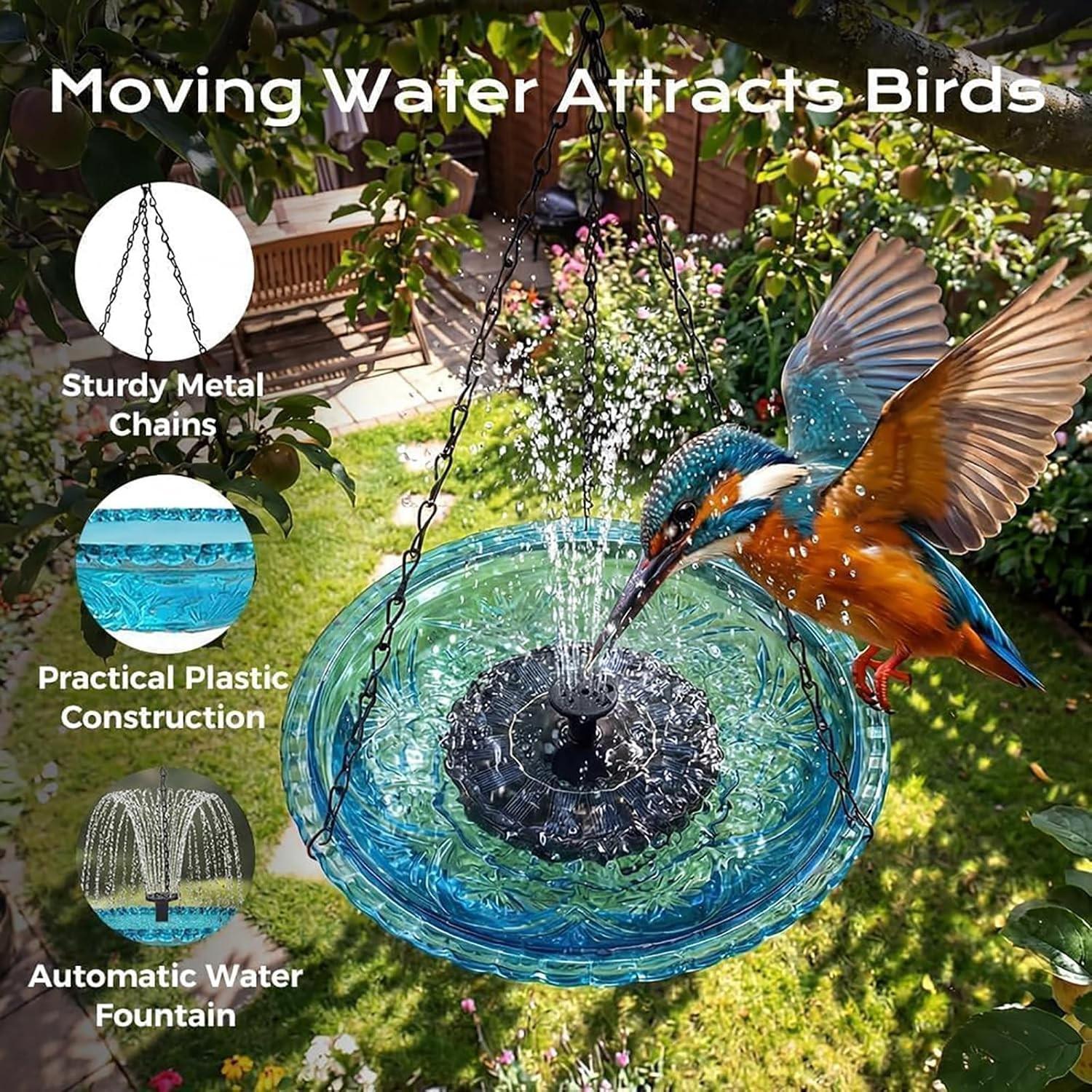 Solar Waterfall Hanging Bird Bath Fountain, Waterfall Feature, Outdoor Solar Pump & Glass Bowl, Solar Powered, Large Hummingbird Bath, Hummingbird Attractor, Garden Decor, Outdoor Decoration, 2026 New Model