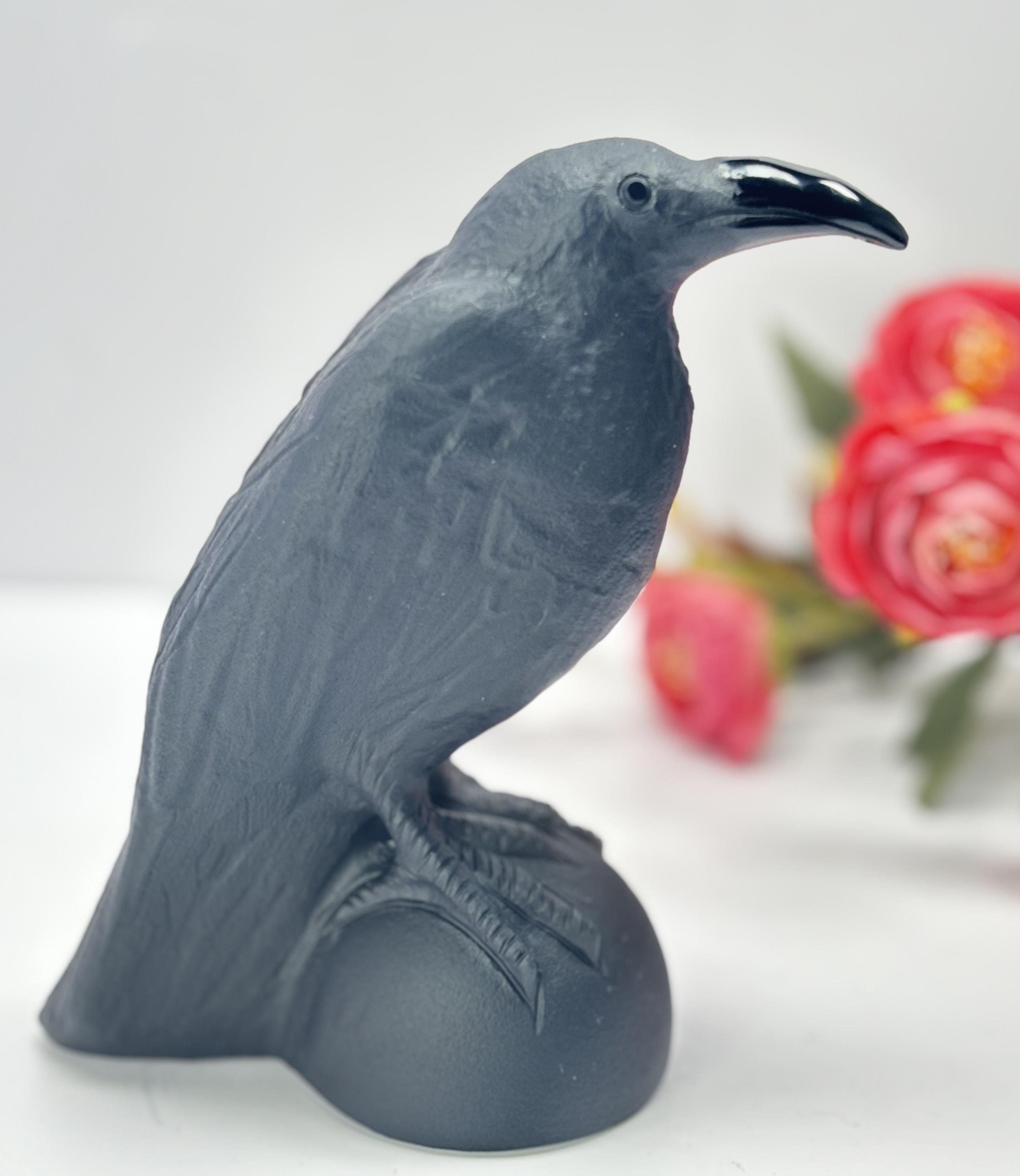 Hand-Carved Black Obsidian Raven obsidian crow  crystal raven crystal bird crystal healing for home decoration