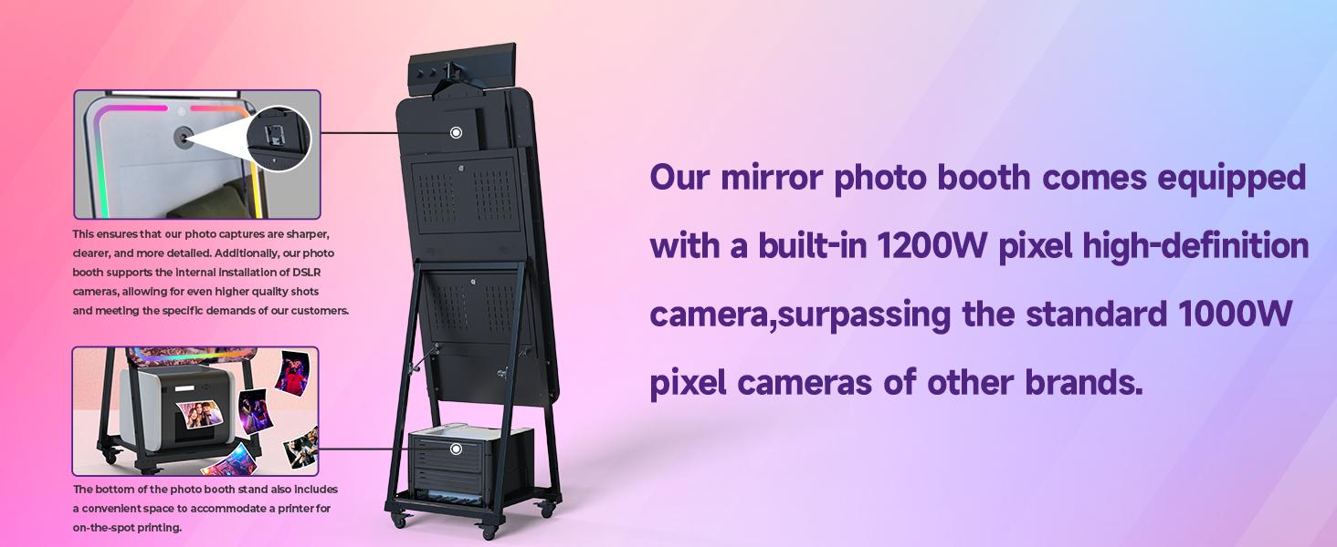 MWE 49" Magic Mirror Photo Booth – 32" Touch Screen, 1200W Selfie Camera, Built-in Dye Sublimation Printer (6-8"), RGB LED Strip Light, Chacktok App & Remote Control for Events