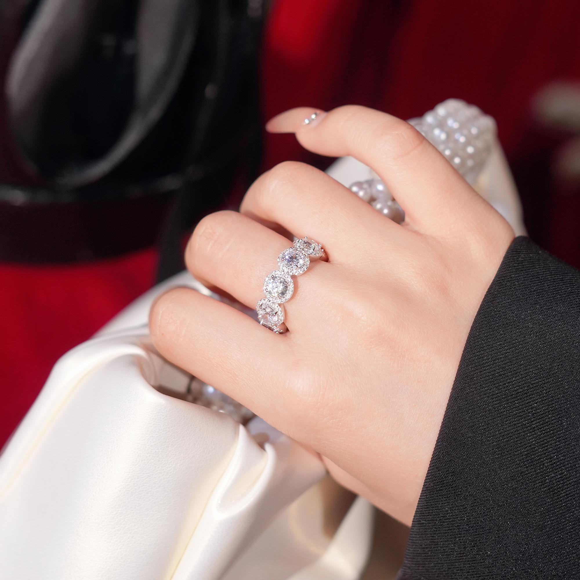 【#416 Popular Eternity Band】5ct Round Halo Eternity Band vvs Synthetic Moissanite Rings in 925 Sterling Silver SpringStatements