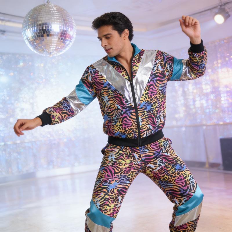 90s Party Photobooth Props Disco Sportswear 2-piece Jogging Suit Retro Style Carnival Themed Party Outfit Live Role-playing Jacket and Pants Role-playing Costume