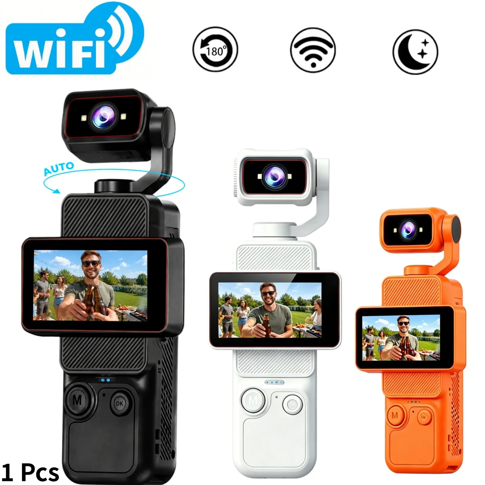 Vlogging Camera with 360° Rotating Lens and Flip Screen, Video Camera for YouTube  & TikTok Creators, Electric Rotating Selfie Camera with 6X Zoom, WiFi Transfer, Portable Pocket Camera for Travel, Content Creation and Daily Recording