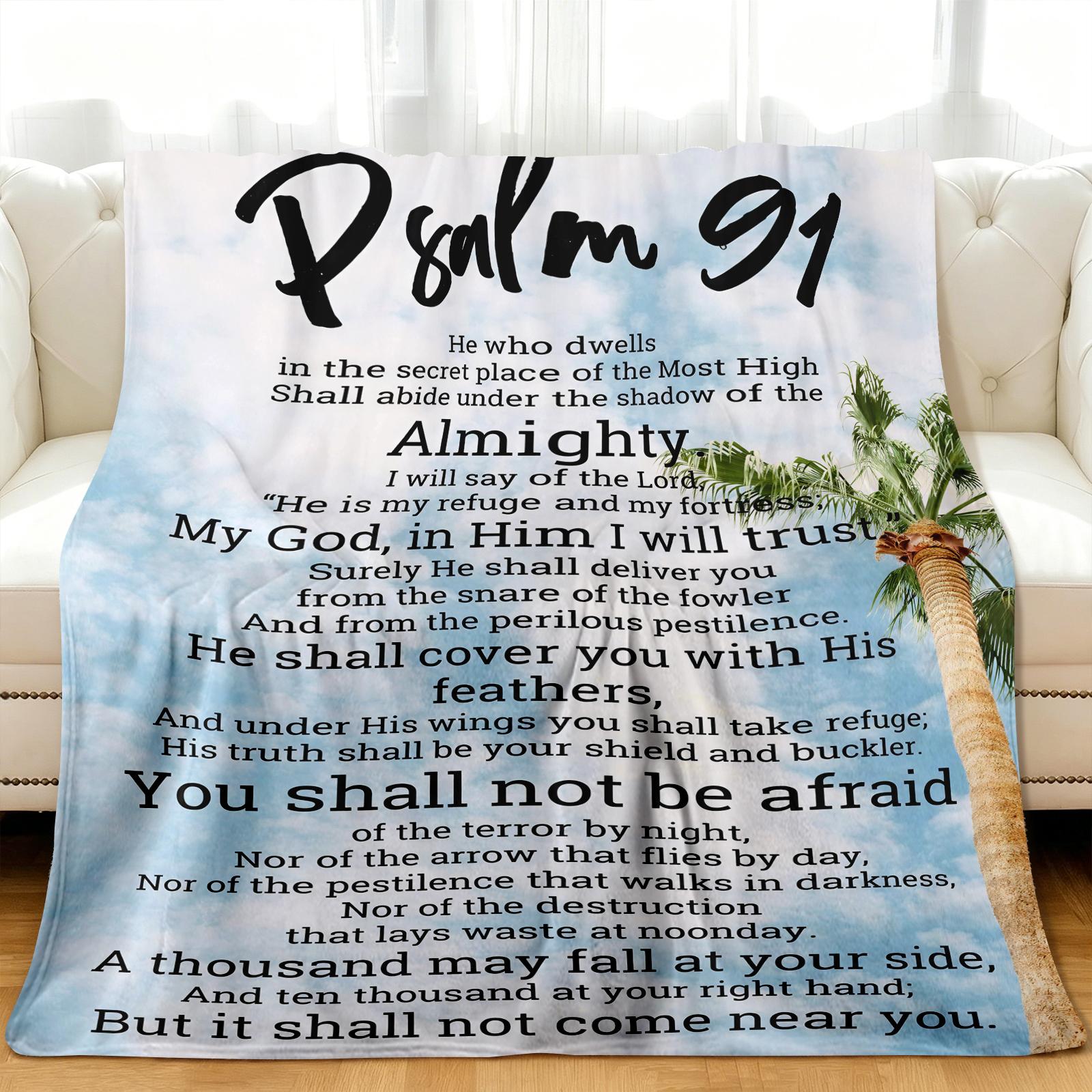 Cozy Printed Psalms Scripture Design Soft Lightweight Blue White Gradient Toned Themed Pattern Flannel Blanket, Soft And Warm, Perfect Gift for Holiday Memories, Ideal for Best Friend