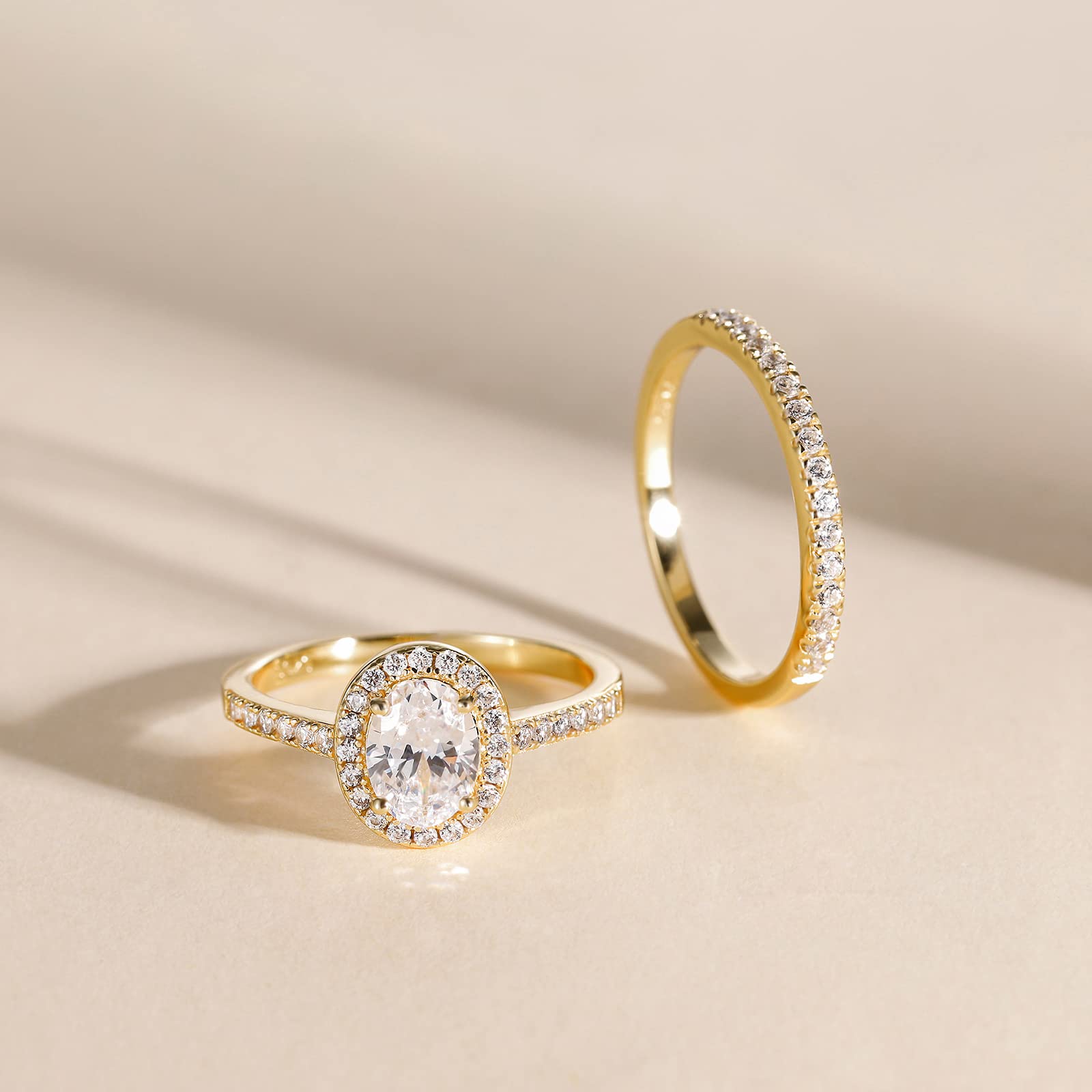 EAMTI 1.5CT 925 Sterling Silver Cubic Zirconia Bridal Rings Sets Oval Cut CZ Engagement Rings Wedding Band for Women