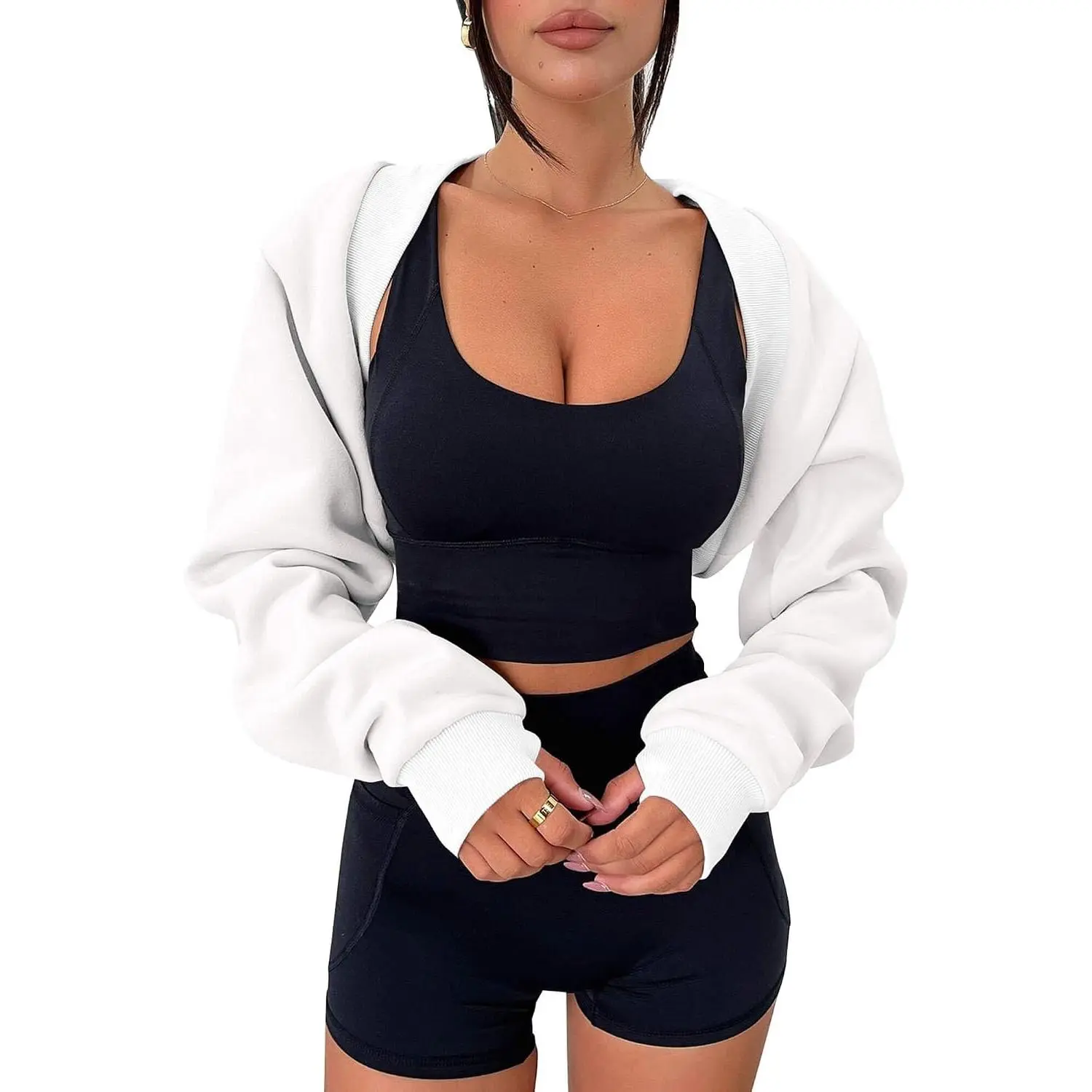 Women's Open Front Cropped Sweatshirt Bolero Shrug with Thumb Holes Long Sleeve Workout Y2K Tops 2026Gift