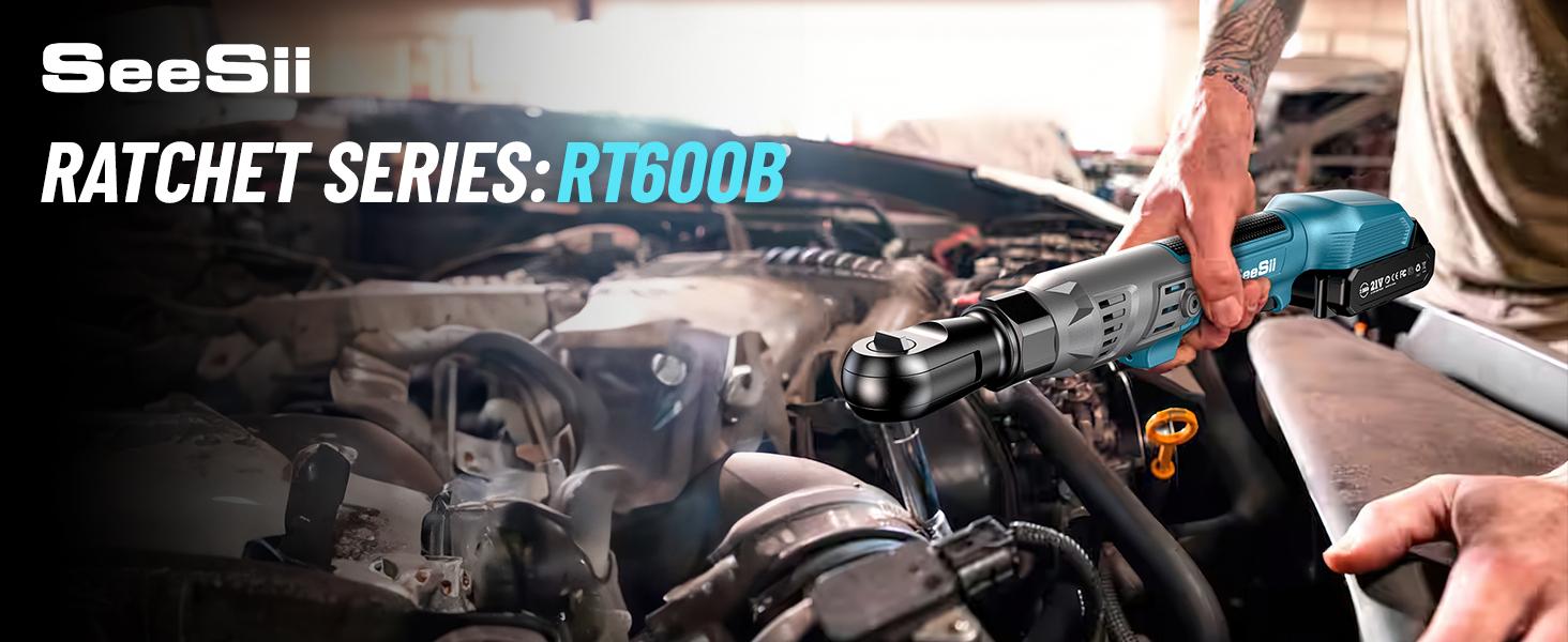 SEESII 21V Cordless Electric Ratchet Wrench Set - 90N.m (66Ft-lbs) Torque, 3/8", 200RPM, Variable Speed Trigger, 2x 2.0Ah Batteries & Charger, 8 Sockets, Adapters & Extension Bar, Black Friday Deals