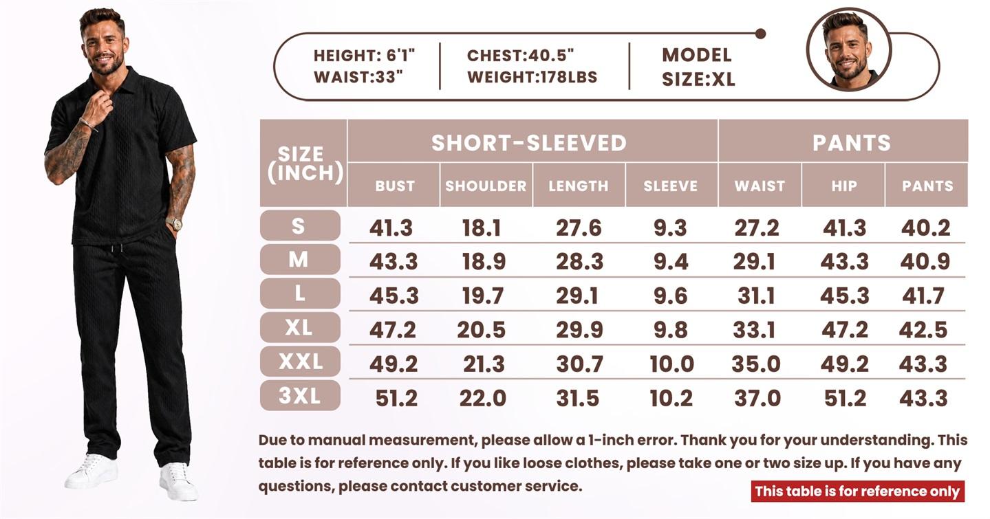 Men’s 2-Piece Golden Monster Print Polo & Long Pants Set, Jacquard Text Streetwear Outfit, Lightweight Breathable Fabric Summer Sport Matching Set