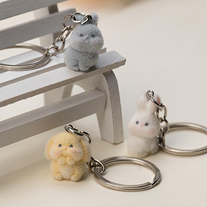 1/20pcs Cute Cartoon Three-Dimensional Rabbit Keychain Pendant Flocking Car Key Chain Pendant Bag Pendant Surprise Gift Keychain for bags Trendy Cute Keychain