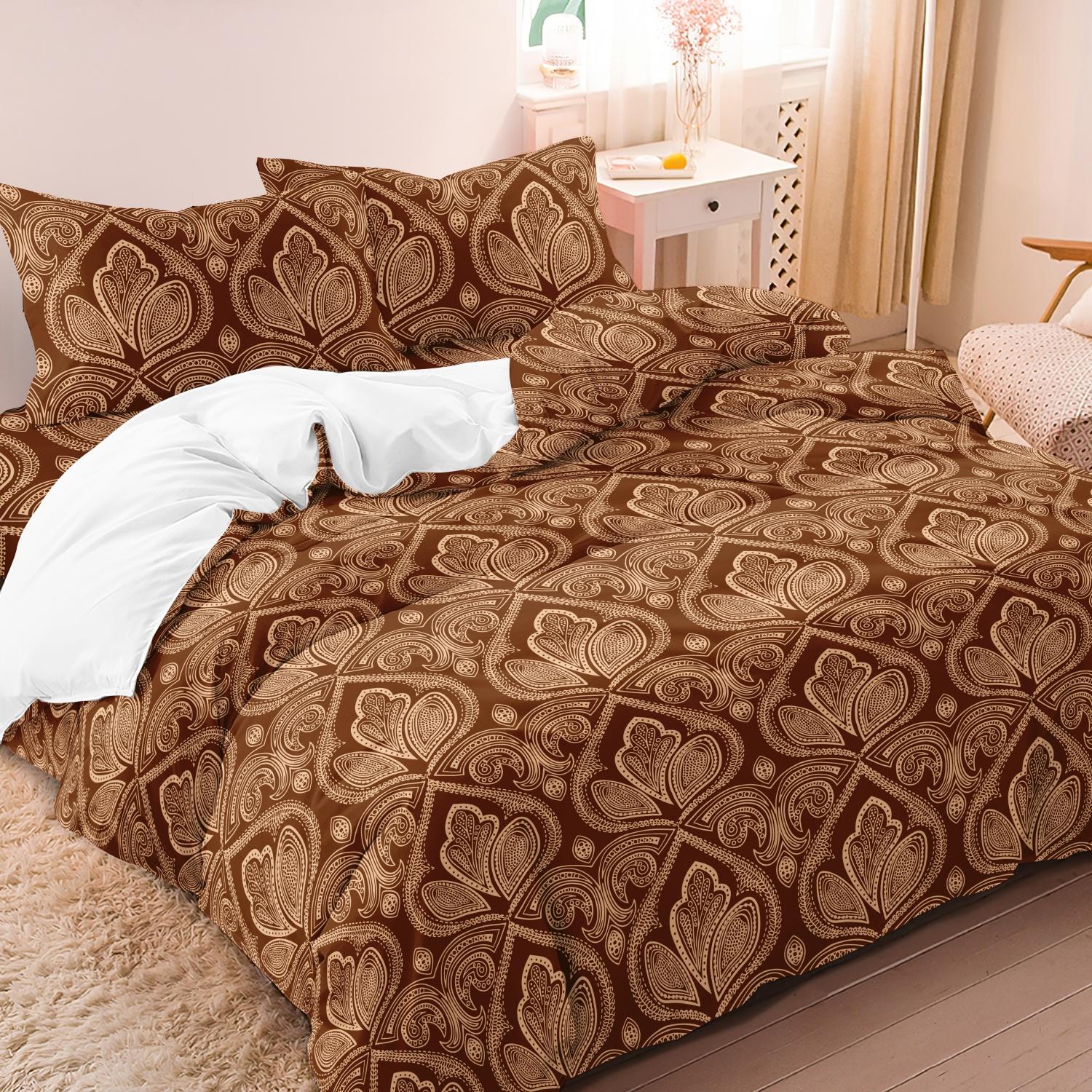 Mandala Floral Pattern Decorative Duvet Cover Set, 3-Count Set Including 1 Duvet Cover & 2 Pillowcases without Filler, Soft and Comfortable for Home Bedroom