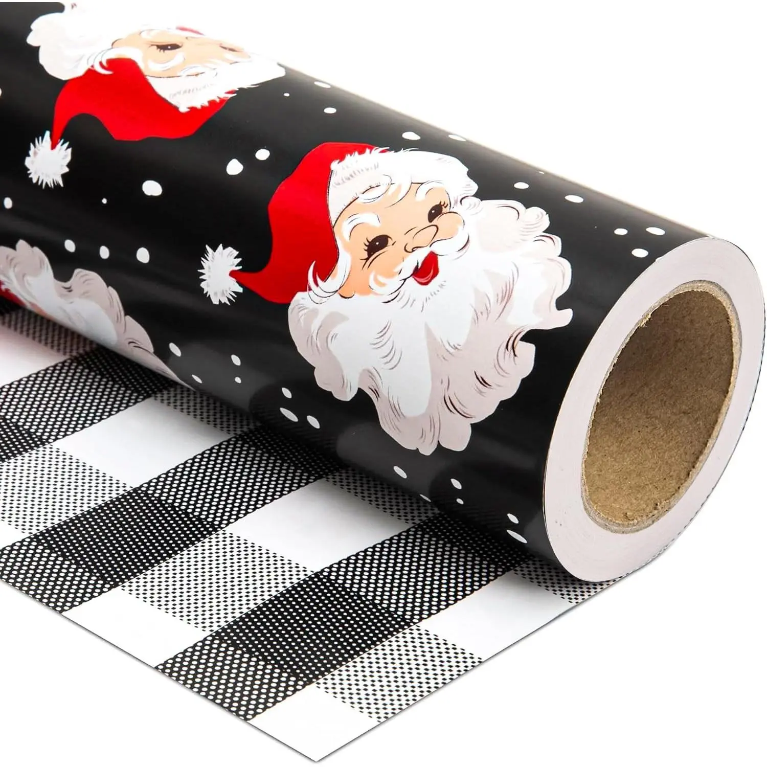 Reversible Santa Christmas Wrapping Paper for Men Women - Black Xmas & Bufflao    Wrap for Holiday Birthday, Party,  Shower (Black - Santa & Buffalo , 17 In X 16.5 Ft)