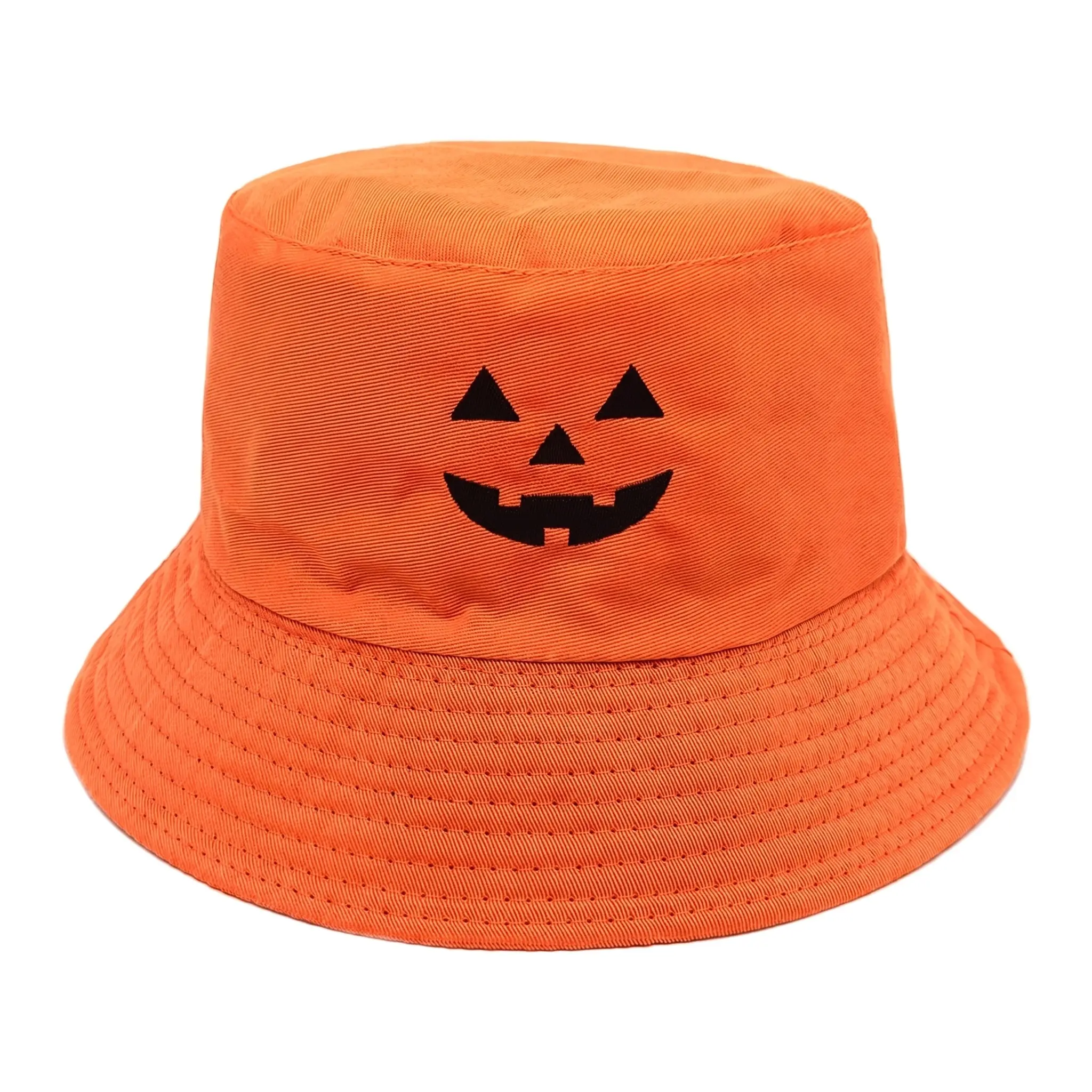 Unisex Halloween Polyester Bucket Hat - Comfortable Retro Wide-Brim Sun Hat with Pumpkin Embroidery, Monster-Inspired 4-Season Headwear, Essential Outdoor Accessory for Festival Parties, Daily Outfits
